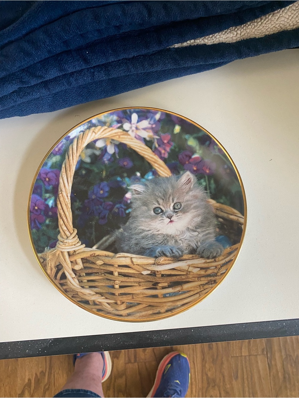 Franklin Mint Gray Kitten in Wicker Basket Decorative Plate